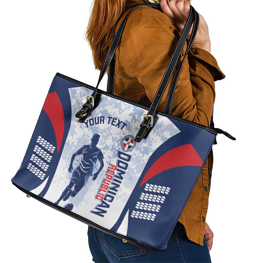Custom Dominican Republic Football Leather Tote Bag Vamos Los Quisqueyanos - Wonder Print Shop