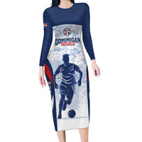 Custom Dominican Republic Football Long Sleeve Bodycon Dress Vamos Los Quisqueyanos - Wonder Print Shop