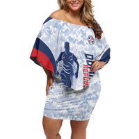 Custom Dominican Republic Football Off Shoulder Short Dress Vamos Los Quisqueyanos - Wonder Print Shop