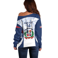 Custom Dominican Republic Football Off Shoulder Sweater Vamos Los Quisqueyanos - Wonder Print Shop
