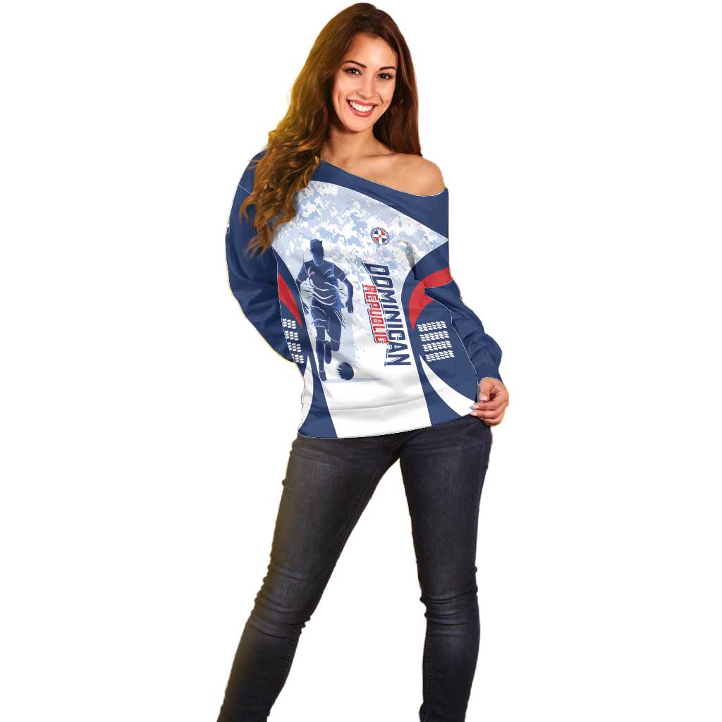 Custom Dominican Republic Football Off Shoulder Sweater Vamos Los Quisqueyanos - Wonder Print Shop