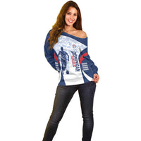 Custom Dominican Republic Football Off Shoulder Sweater Vamos Los Quisqueyanos - Wonder Print Shop