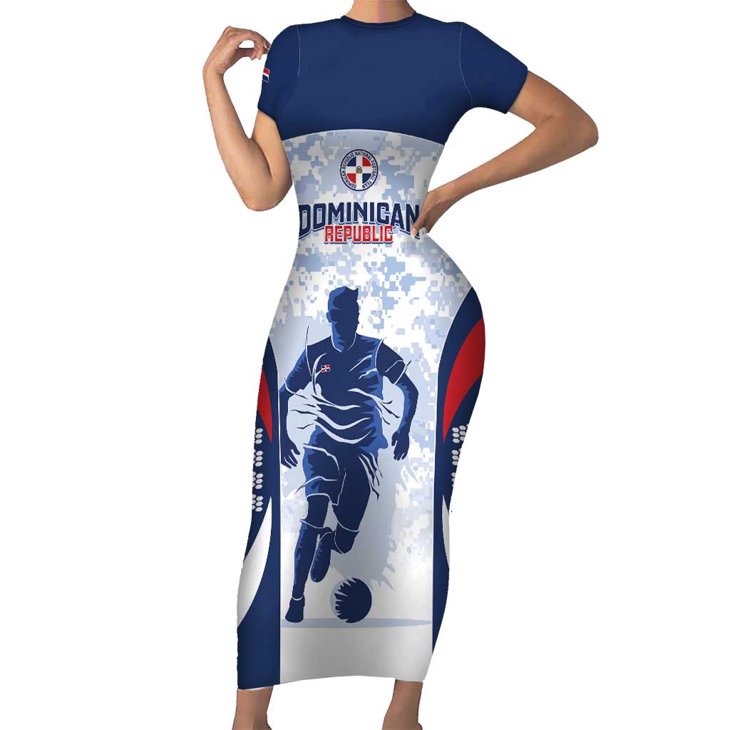Custom Dominican Republic Football Short Sleeve Bodycon Dress Vamos Los Quisqueyanos - Wonder Print Shop