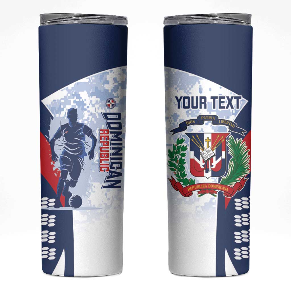 Custom Dominican Republic Football Skinny Tumbler Vamos Los Quisqueyanos - Wonder Print Shop