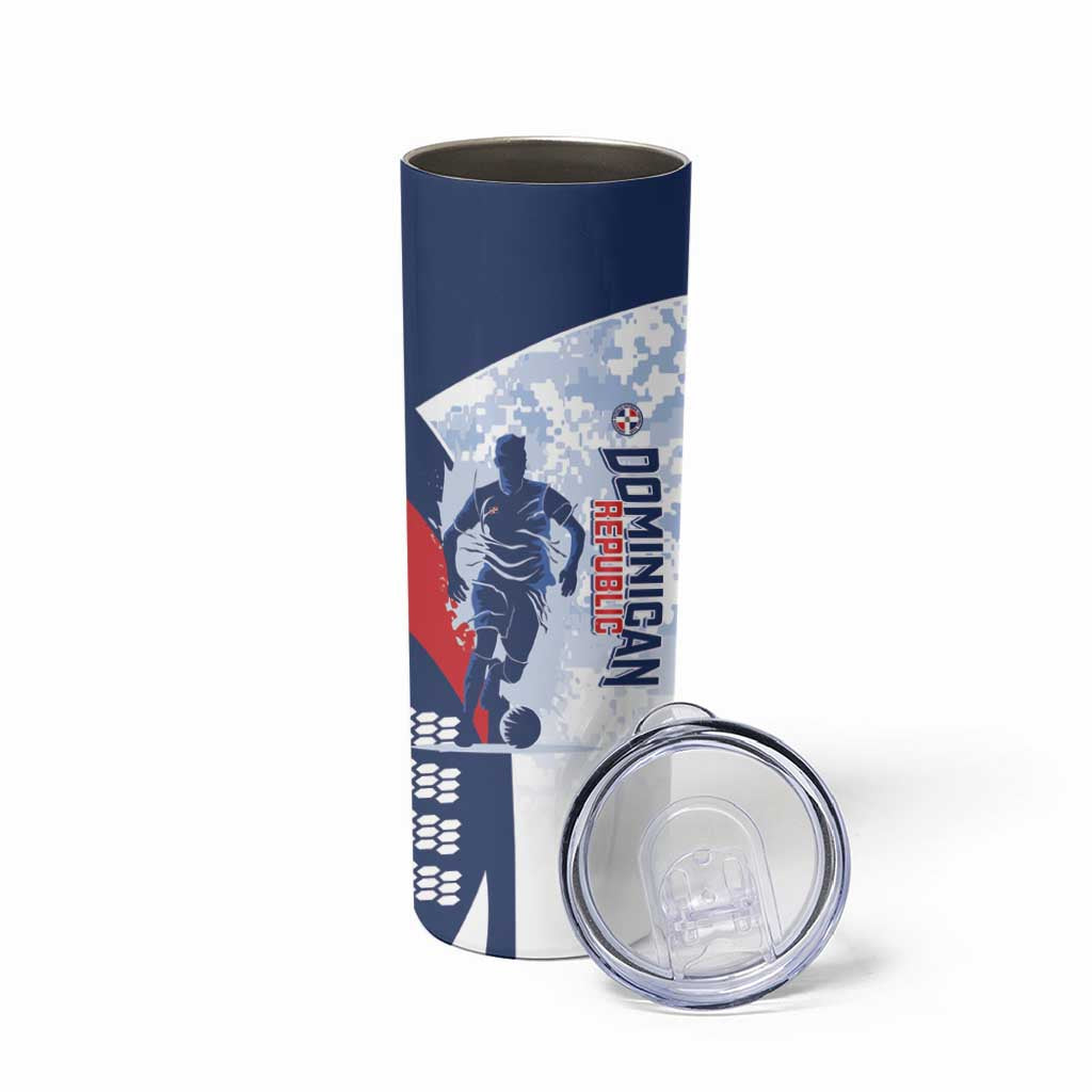 Custom Dominican Republic Football Skinny Tumbler Vamos Los Quisqueyanos - Wonder Print Shop
