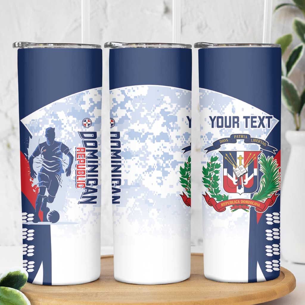 Custom Dominican Republic Football Skinny Tumbler Vamos Los Quisqueyanos - Wonder Print Shop
