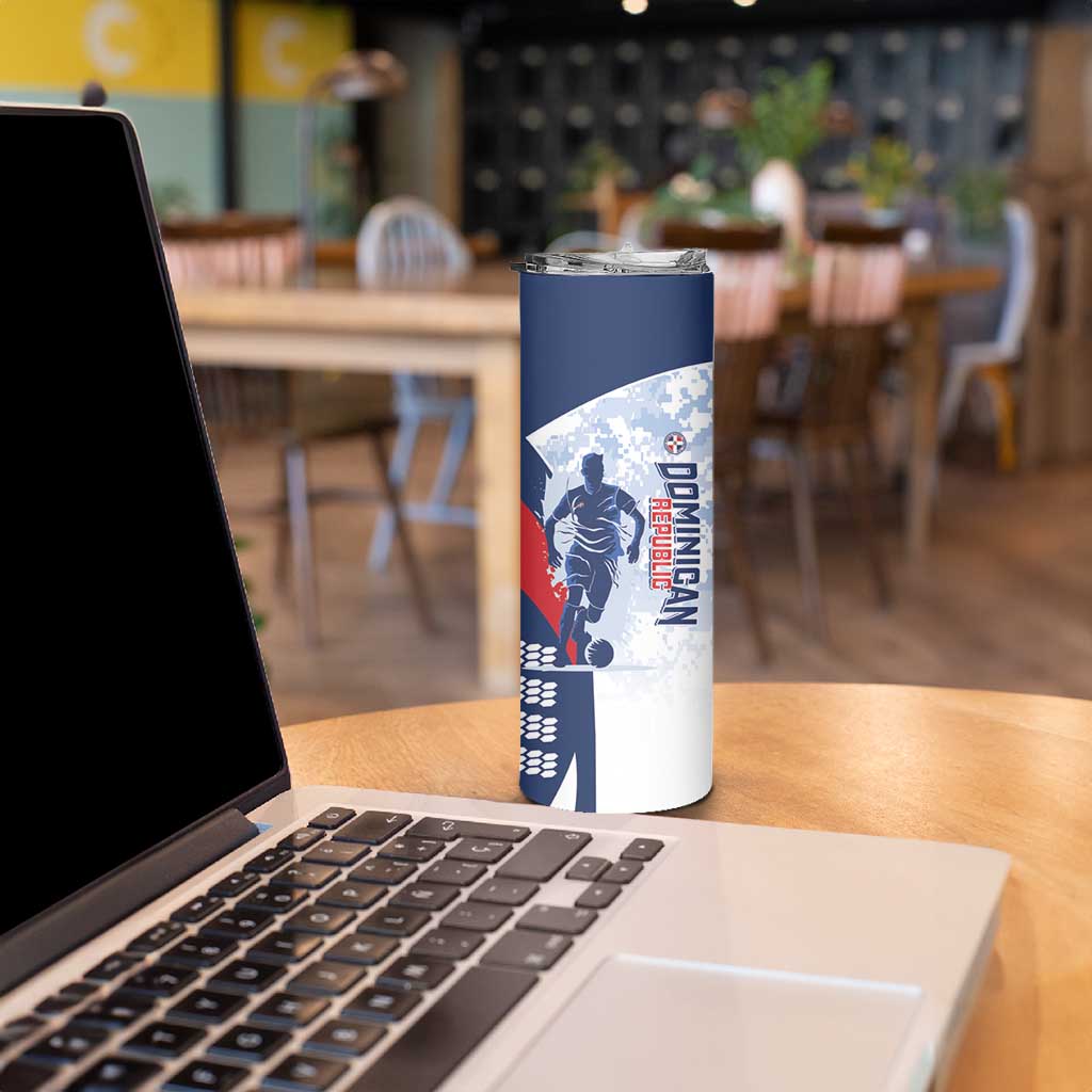Custom Dominican Republic Football Skinny Tumbler Vamos Los Quisqueyanos - Wonder Print Shop