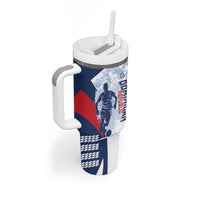 Custom Dominican Republic Football Tumbler With Handle Vamos Los Quisqueyanos - Wonder Print Shop