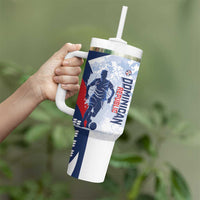 Custom Dominican Republic Football Tumbler With Handle Vamos Los Quisqueyanos - Wonder Print Shop
