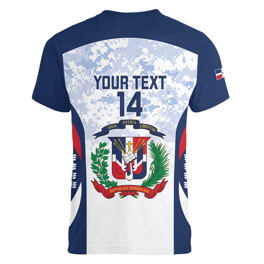 Custom Dominican Republic Football Women V-Neck T-Shirt Vamos Los Quisqueyanos - Wonder Print Shop
