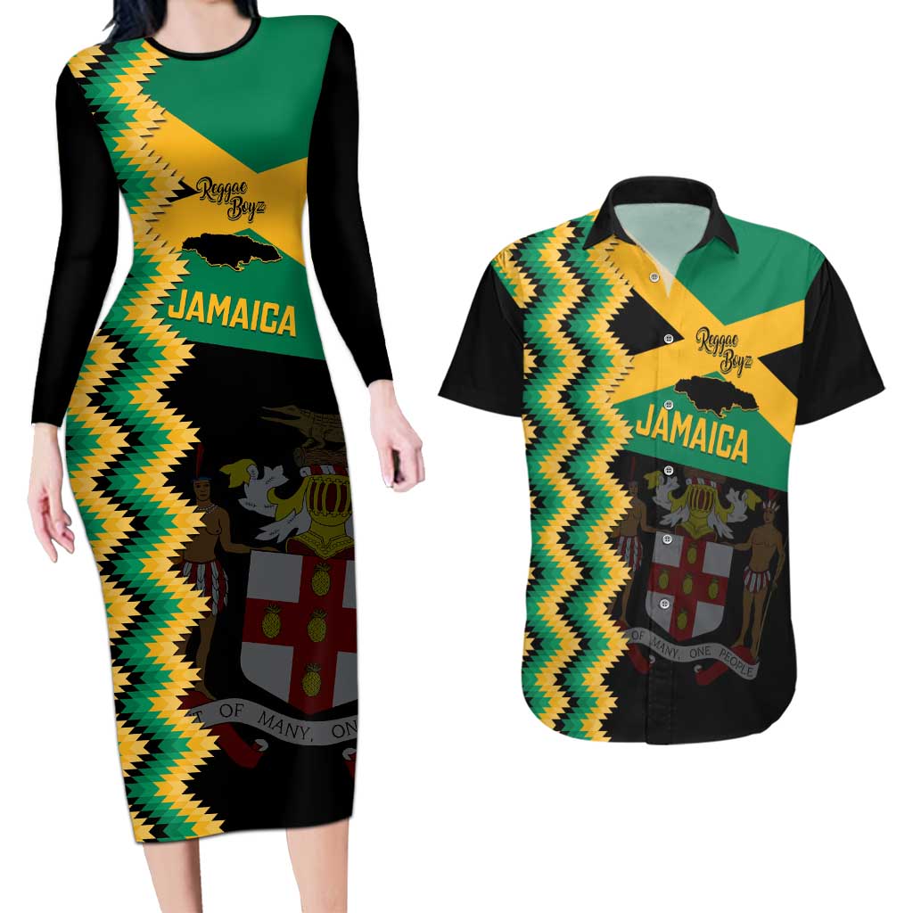 Custom Jamaica Football Couples Matching Long Sleeve Bodycon Dress and Hawaiian Shirt Go Reggae Boyz - Wonder Print Shop