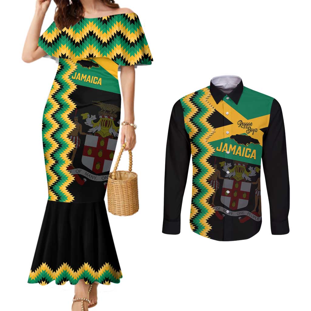Custom Jamaica Football Couples Matching Mermaid Dress and Long Sleeve Button Shirt Go Reggae Boyz - Wonder Print Shop