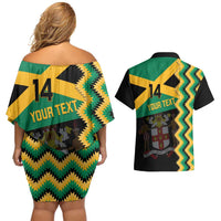 Custom Jamaica Football Couples Matching Off Shoulder Short Dress and Hawaiian Shirt Go Reggae Boyz - Wonder Print Shop
