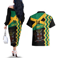 Custom Jamaica Football Couples Matching Off The Shoulder Long Sleeve Dress and Hawaiian Shirt Go Reggae Boyz - Wonder Print Shop