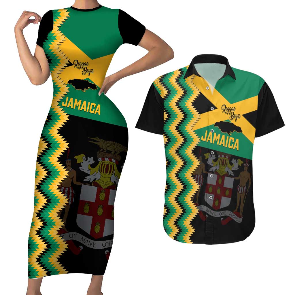 Custom Jamaica Football Couples Matching Short Sleeve Bodycon Dress and Hawaiian Shirt Go Reggae Boyz - Wonder Print Shop