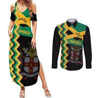 Custom Jamaica Football Couples Matching Summer Maxi Dress and Long Sleeve Button Shirt Go Reggae Boyz - Wonder Print Shop