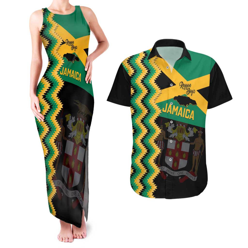 Custom Jamaica Football Couples Matching Tank Maxi Dress and Hawaiian Shirt Go Reggae Boyz - Wonder Print Shop