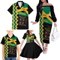 Custom Jamaica Football Family Matching Off The Shoulder Long Sleeve Dress and Hawaiian Shirt Go Reggae Boyz - Wonder Print Shop