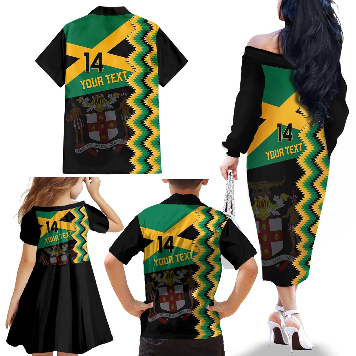 Custom Jamaica Football Family Matching Off The Shoulder Long Sleeve Dress and Hawaiian Shirt Go Reggae Boyz - Wonder Print Shop