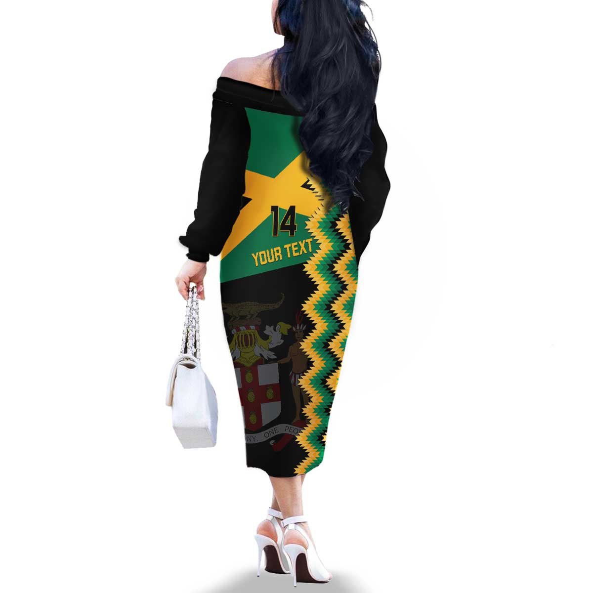 Custom Jamaica Football Family Matching Off The Shoulder Long Sleeve Dress and Hawaiian Shirt Go Reggae Boyz - Wonder Print Shop