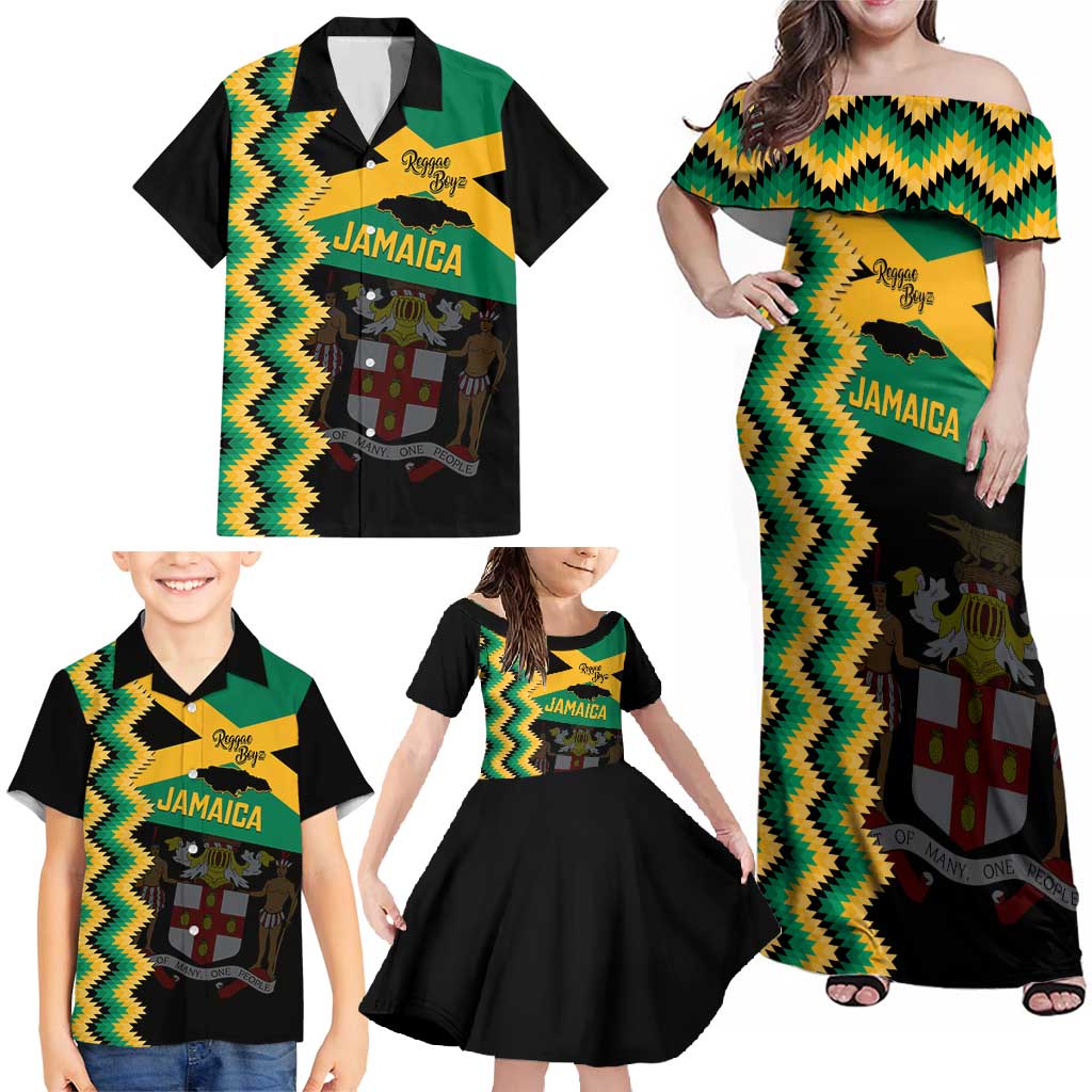 Custom Jamaica Football Family Matching Off Shoulder Maxi Dress and Hawaiian Shirt Go Reggae Boyz - Wonder Print Shop