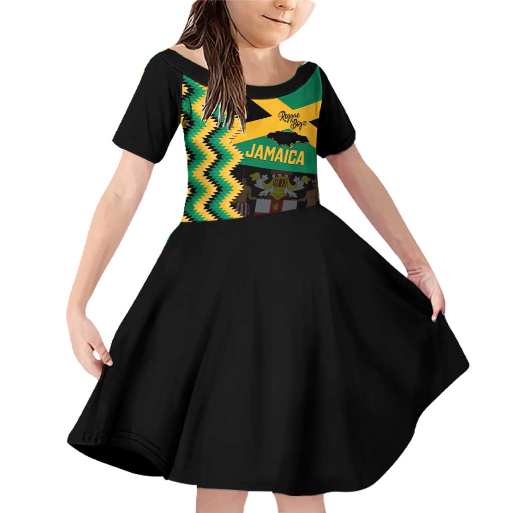 Custom Jamaica Football Family Matching Off Shoulder Short Dress and Hawaiian Shirt Go Reggae Boyz - Wonder Print Shop
