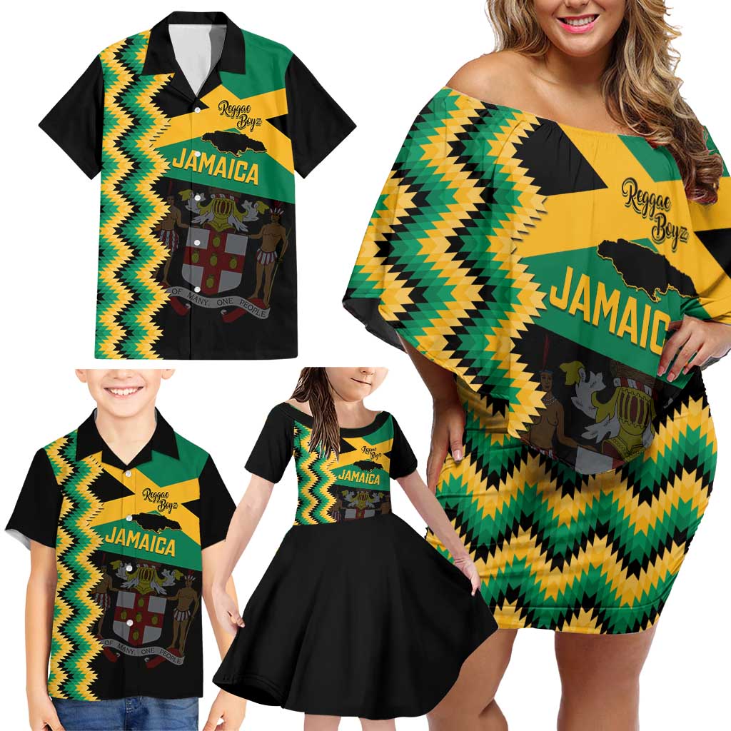 Custom Jamaica Football Family Matching Off Shoulder Short Dress and Hawaiian Shirt Go Reggae Boyz - Wonder Print Shop