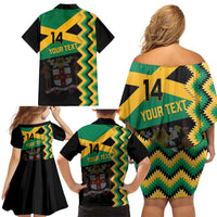 Custom Jamaica Football Family Matching Off Shoulder Short Dress and Hawaiian Shirt Go Reggae Boyz - Wonder Print Shop