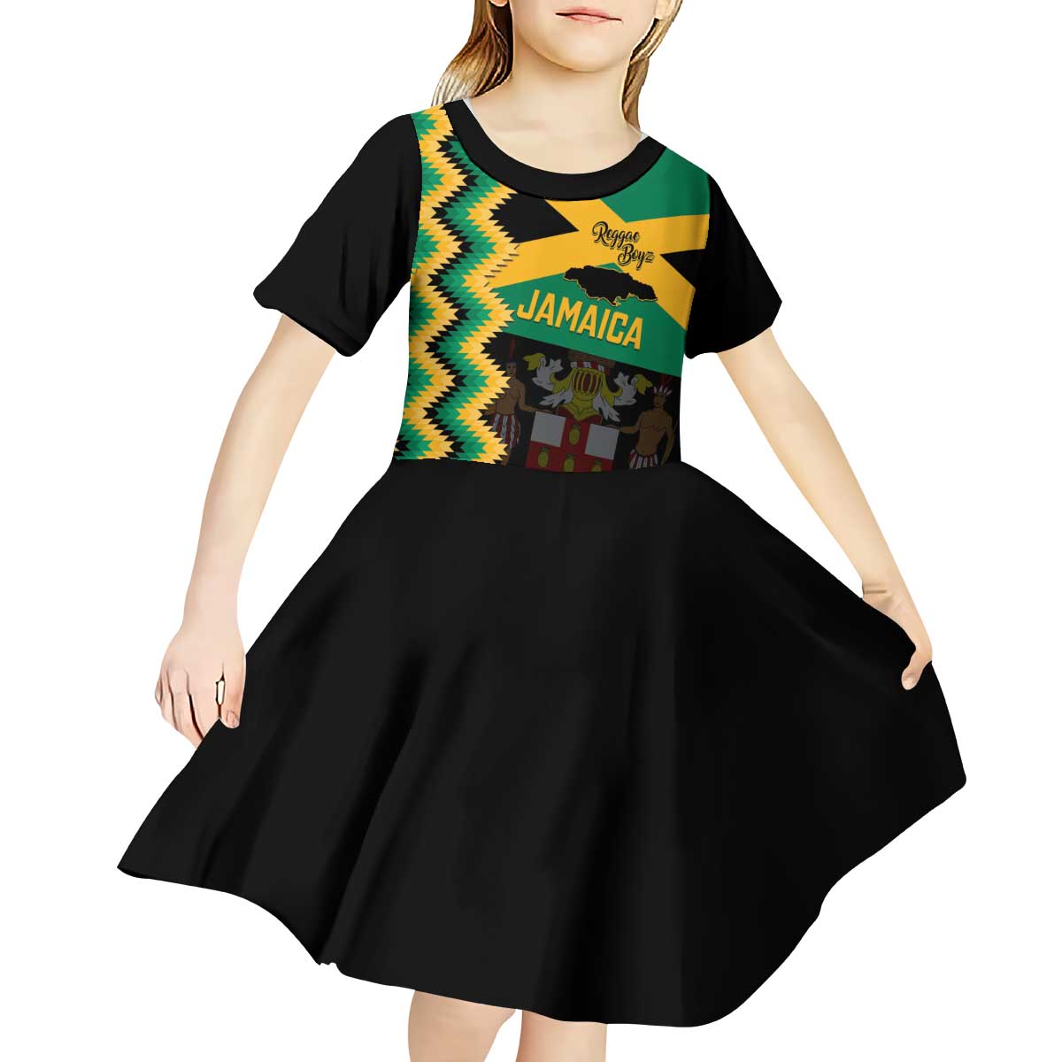 Custom Jamaica Football Kid Short Sleeve Dress Go Reggae Boyz - Wonder Print Shop