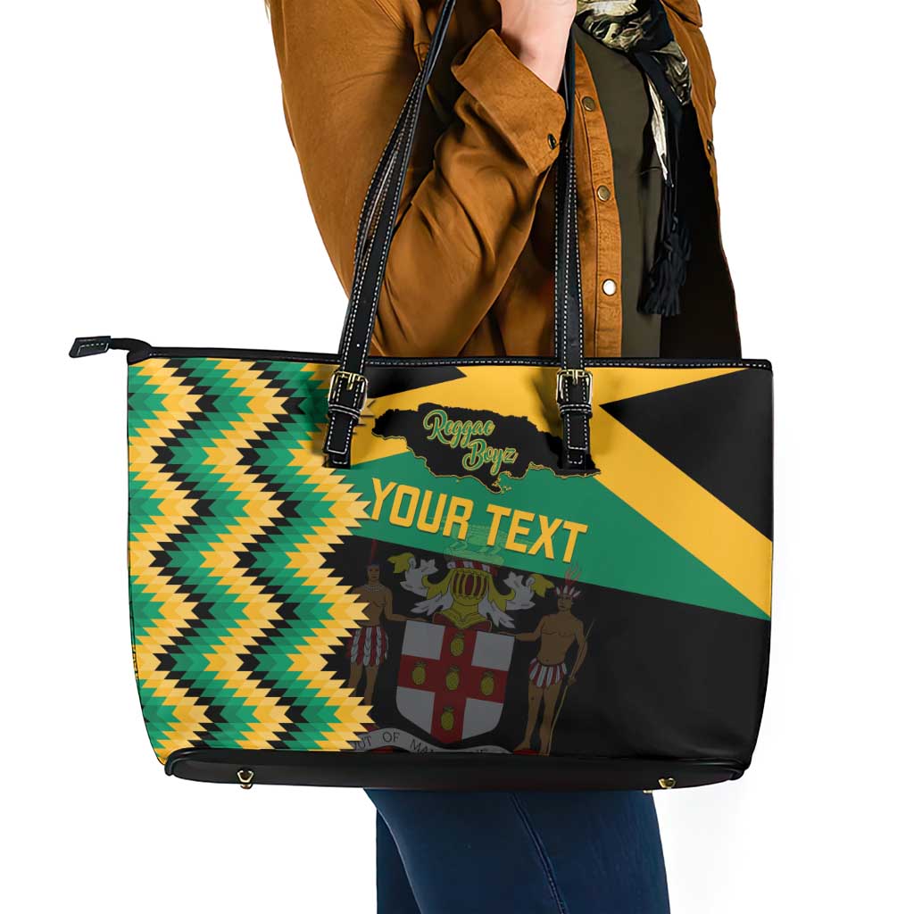 Custom Jamaica Football Leather Tote Bag Go Reggae Boyz - Wonder Print Shop
