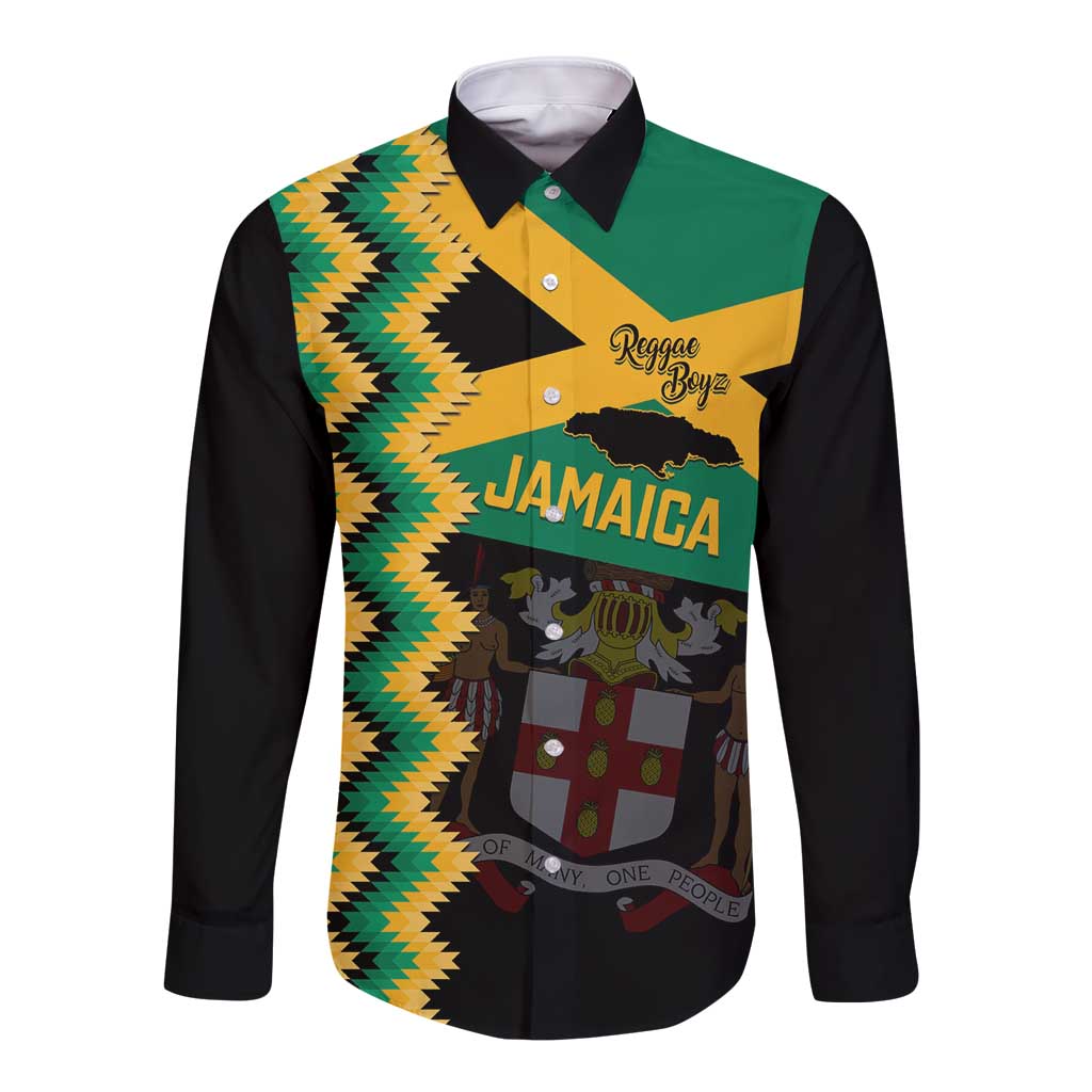 Custom Jamaica Football Long Sleeve Button Shirt Go Reggae Boyz - Wonder Print Shop