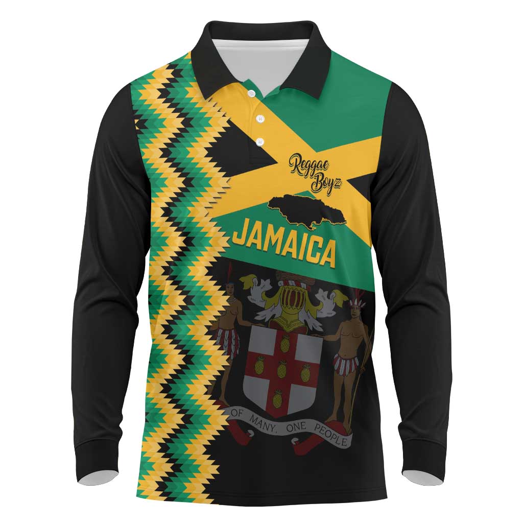 Custom Jamaica Football Long Sleeve Polo Shirt Go Reggae Boyz - Wonder Print Shop