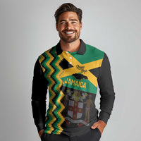 Custom Jamaica Football Long Sleeve Polo Shirt Go Reggae Boyz - Wonder Print Shop