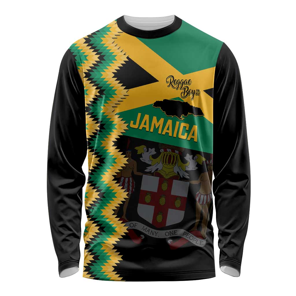 Custom Jamaica Football Long Sleeve Shirt Go Reggae Boyz - Wonder Print Shop