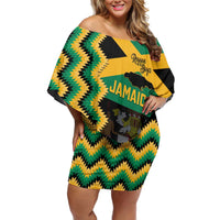 Custom Jamaica Football Off Shoulder Short Dress Go Reggae Boyz - Wonder Print Shop