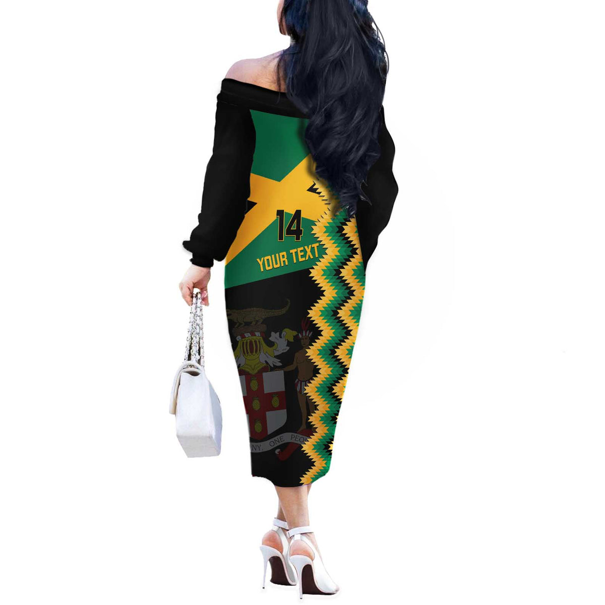 Custom Jamaica Football Off The Shoulder Long Sleeve Dress Go Reggae Boyz - Wonder Print Shop