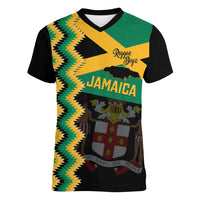 Custom Jamaica Football Women V-Neck T-Shirt Go Reggae Boyz - Wonder Print Shop