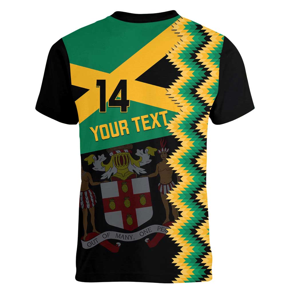 Custom Jamaica Football Women V-Neck T-Shirt Go Reggae Boyz - Wonder Print Shop