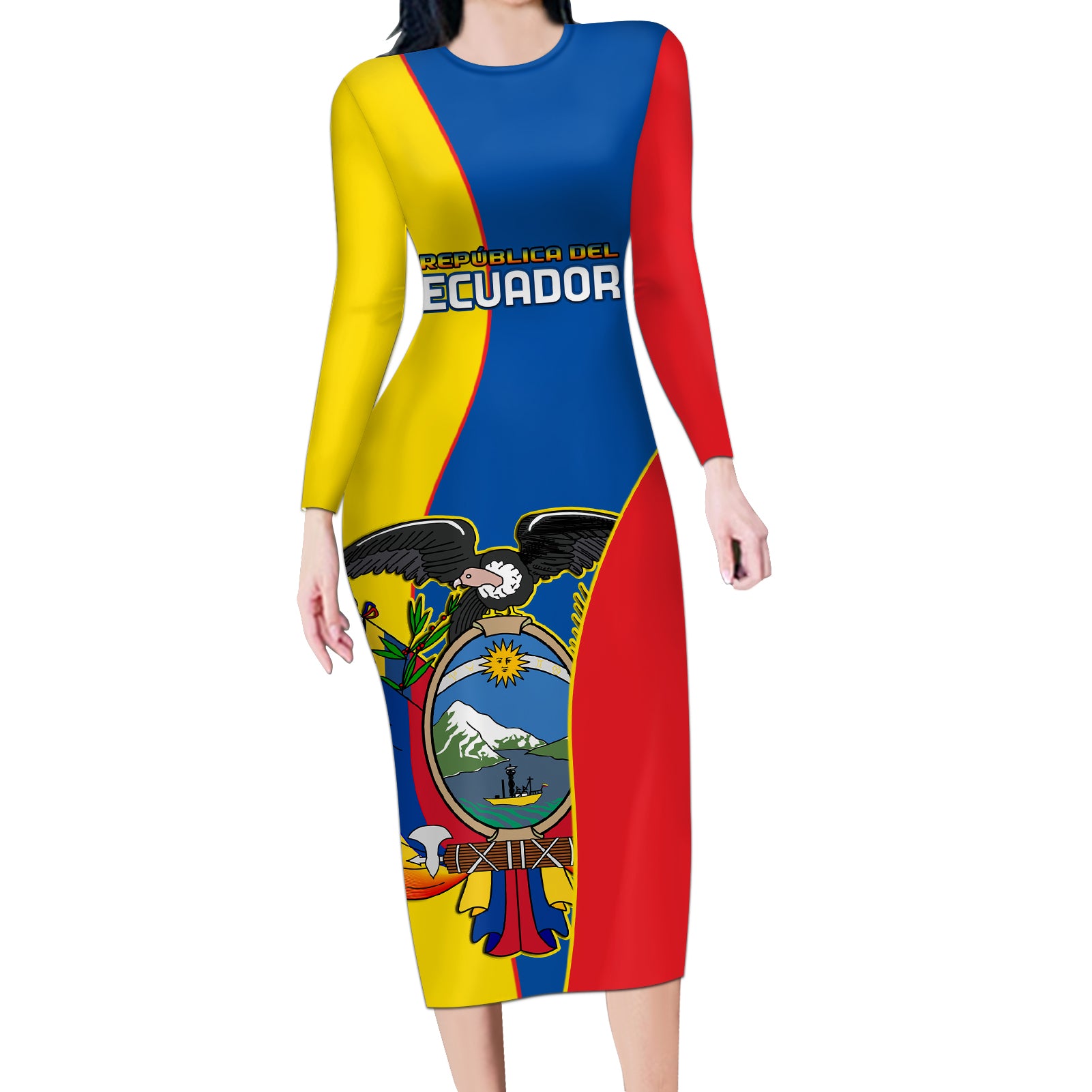 Ecuador Long Sleeve Bodycon Dress Ecuadorian Independence Day 10 August Proud - Wonder Print Shop