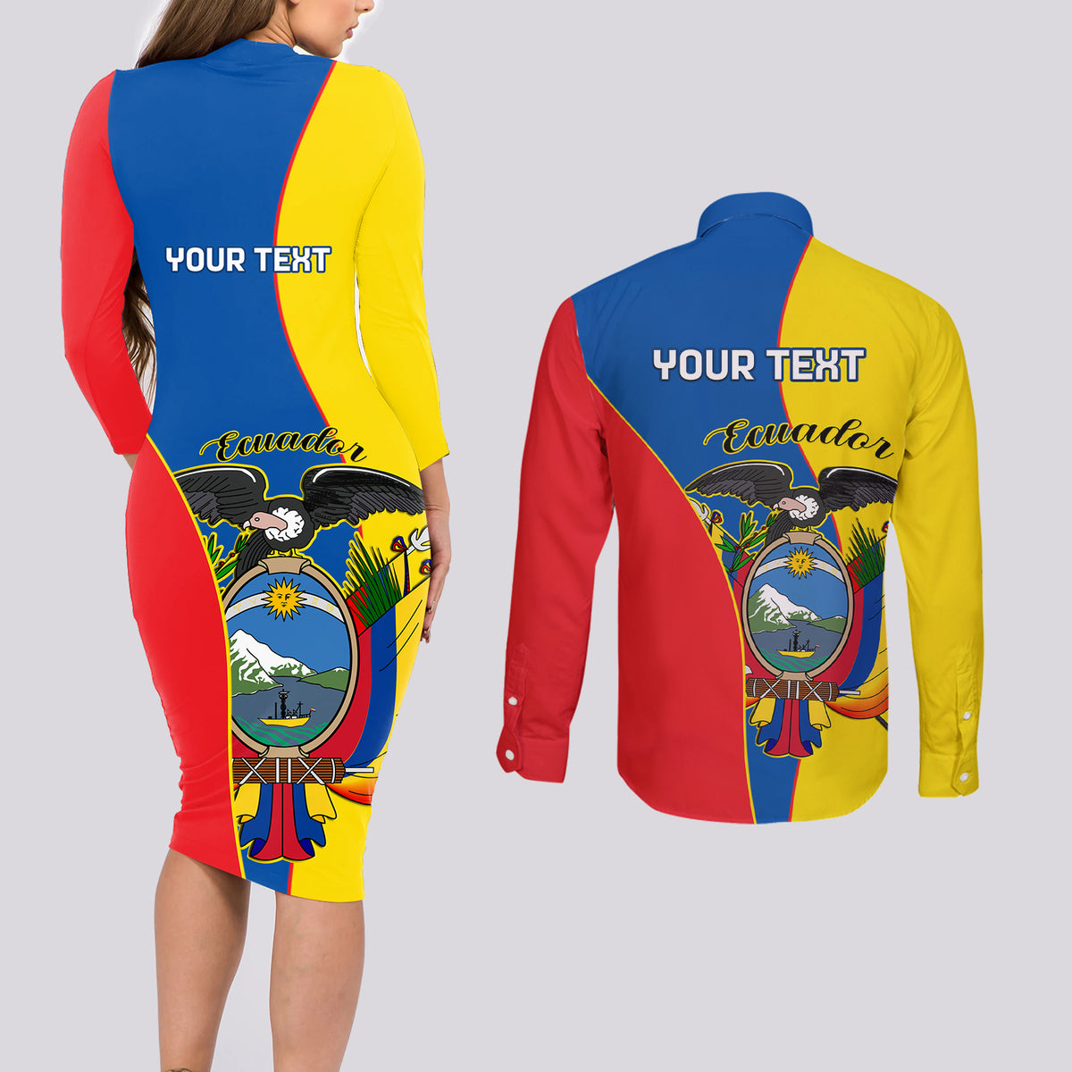 Custom Ecuador Couples Matching Long Sleeve Bodycon Dress and Long Sleeve Button Shirts Ecuadorian Independence Day 10 August Proud - Wonder Print Shop