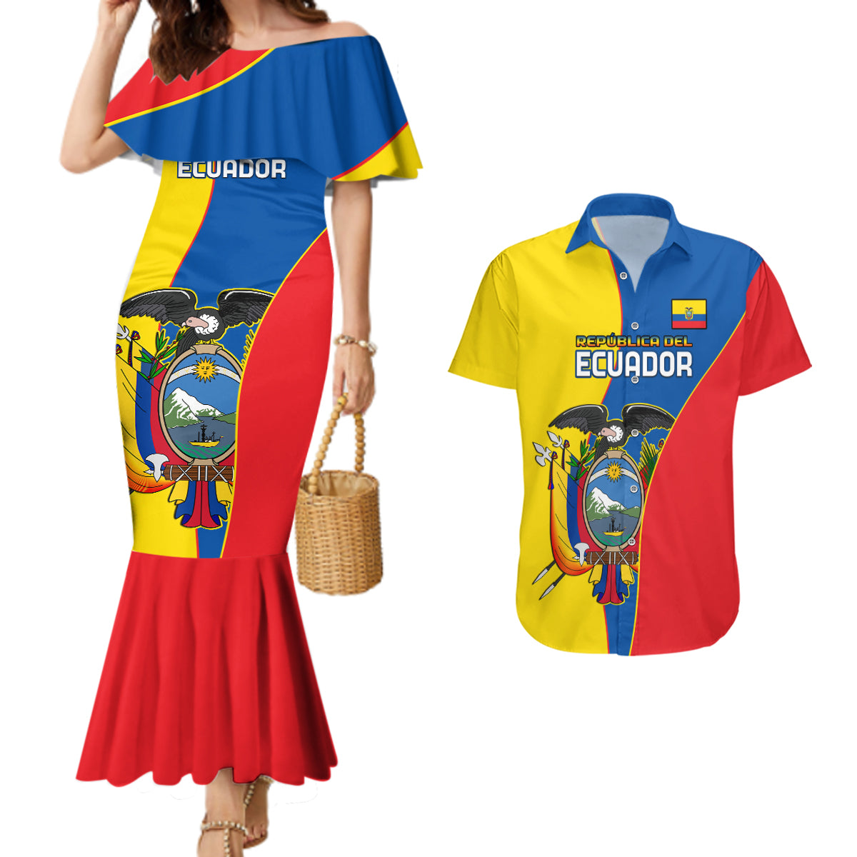 Custom Ecuador Couples Matching Mermaid Dress And Hawaiian Shirt Ecuadorian Independence Day 10 August Proud - Wonder Print Shop