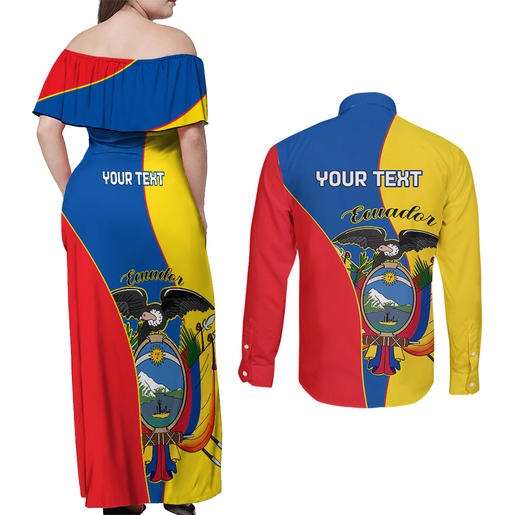 Custom Ecuador Couples Matching Off Shoulder Maxi Dress and Long Sleeve Button Shirts Ecuadorian Independence Day 10 August Proud - Wonder Print Shop