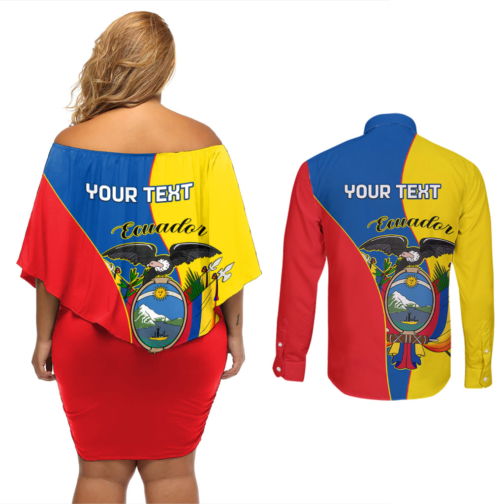 Custom Ecuador Couples Matching Off Shoulder Short Dress and Long Sleeve Button Shirts Ecuadorian Independence Day 10 August Proud - Wonder Print Shop