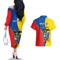 Custom Ecuador Couples Matching Off The Shoulder Long Sleeve Dress and Hawaiian Shirt Ecuadorian Independence Day 10 August Proud - Wonder Print Shop