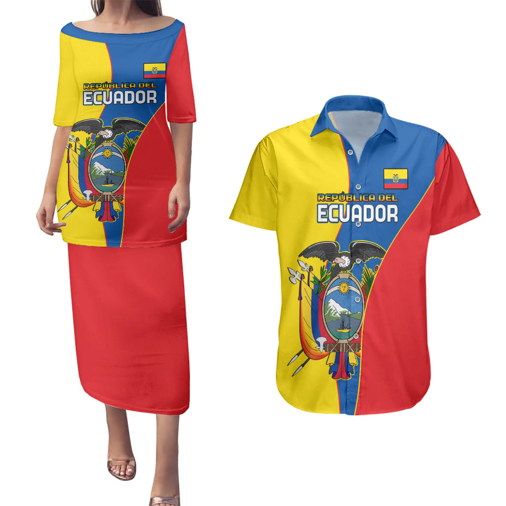 Custom Ecuador Couples Matching Puletasi Dress and Hawaiian Shirt Ecuadorian Independence Day 10 August Proud - Wonder Print Shop