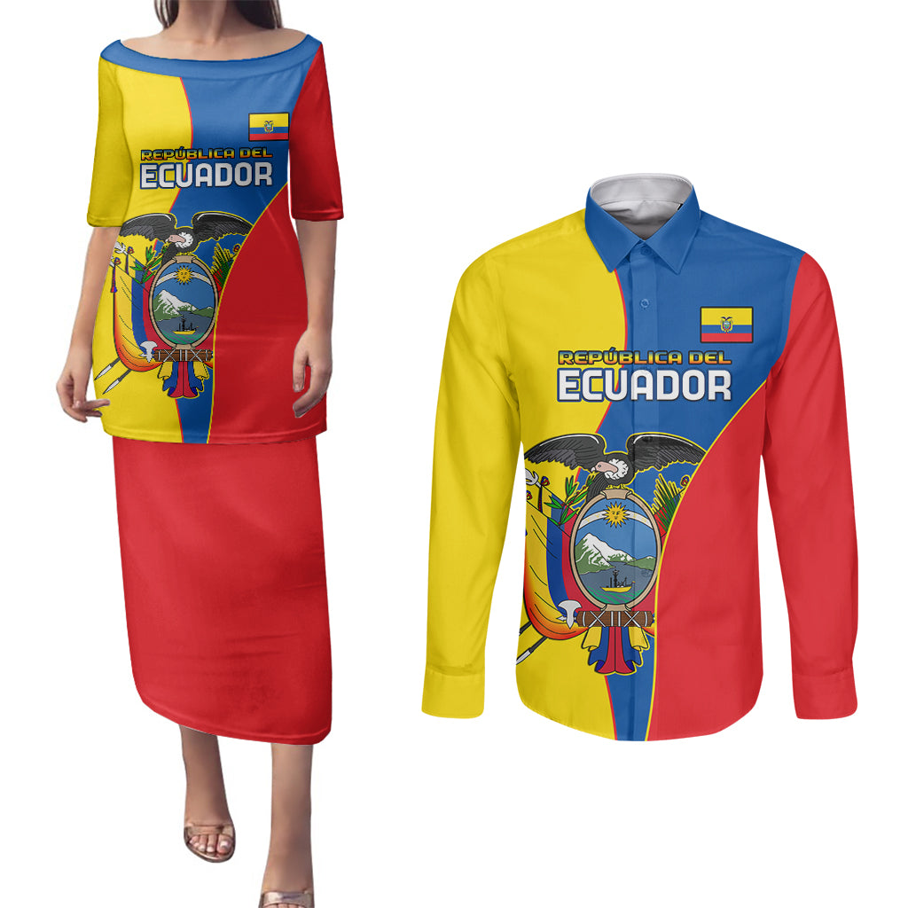 Custom Ecuador Couples Matching Puletasi Dress and Long Sleeve Button Shirts Ecuadorian Independence Day 10 August Proud - Wonder Print Shop