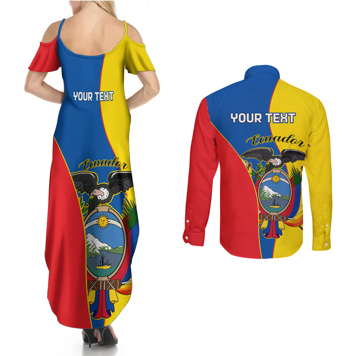 Custom Ecuador Couples Matching Summer Maxi Dress and Long Sleeve Button Shirts Ecuadorian Independence Day 10 August Proud - Wonder Print Shop