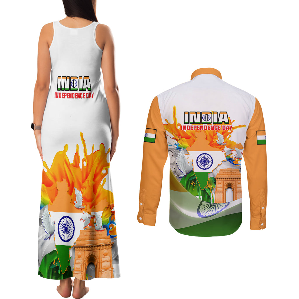 India Couples Matching Tank Maxi Dress and Long Sleeve Button Shirts Swatantra Diwas Happy Indian Independence Day - Wonder Print Shop