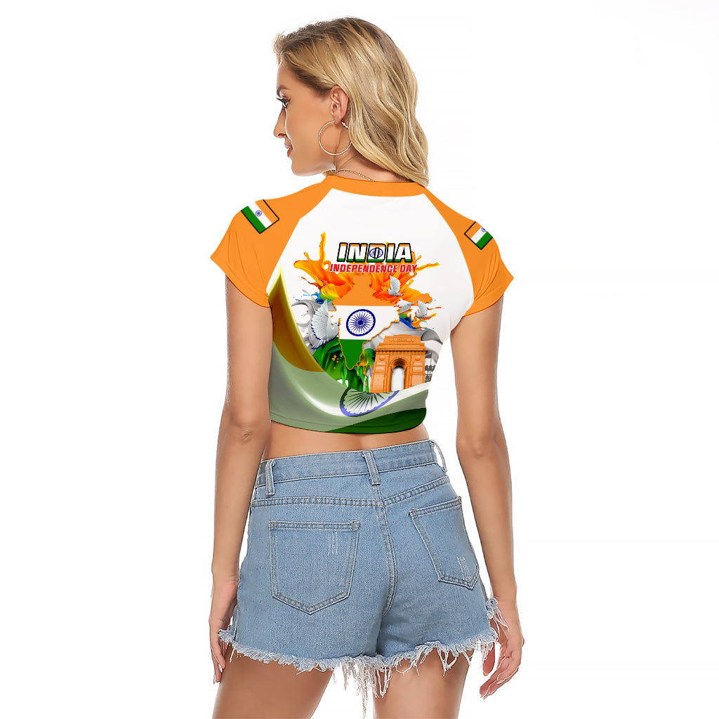India Raglan Cropped T Shirt Swatantra Diwas Happy Indian Independence Day - Wonder Print Shop