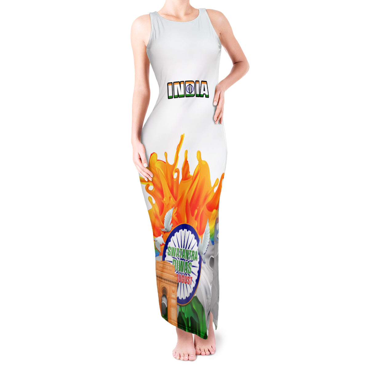 India Tank Maxi Dress Swatantra Diwas Happy Indian Independence Day - Wonder Print Shop